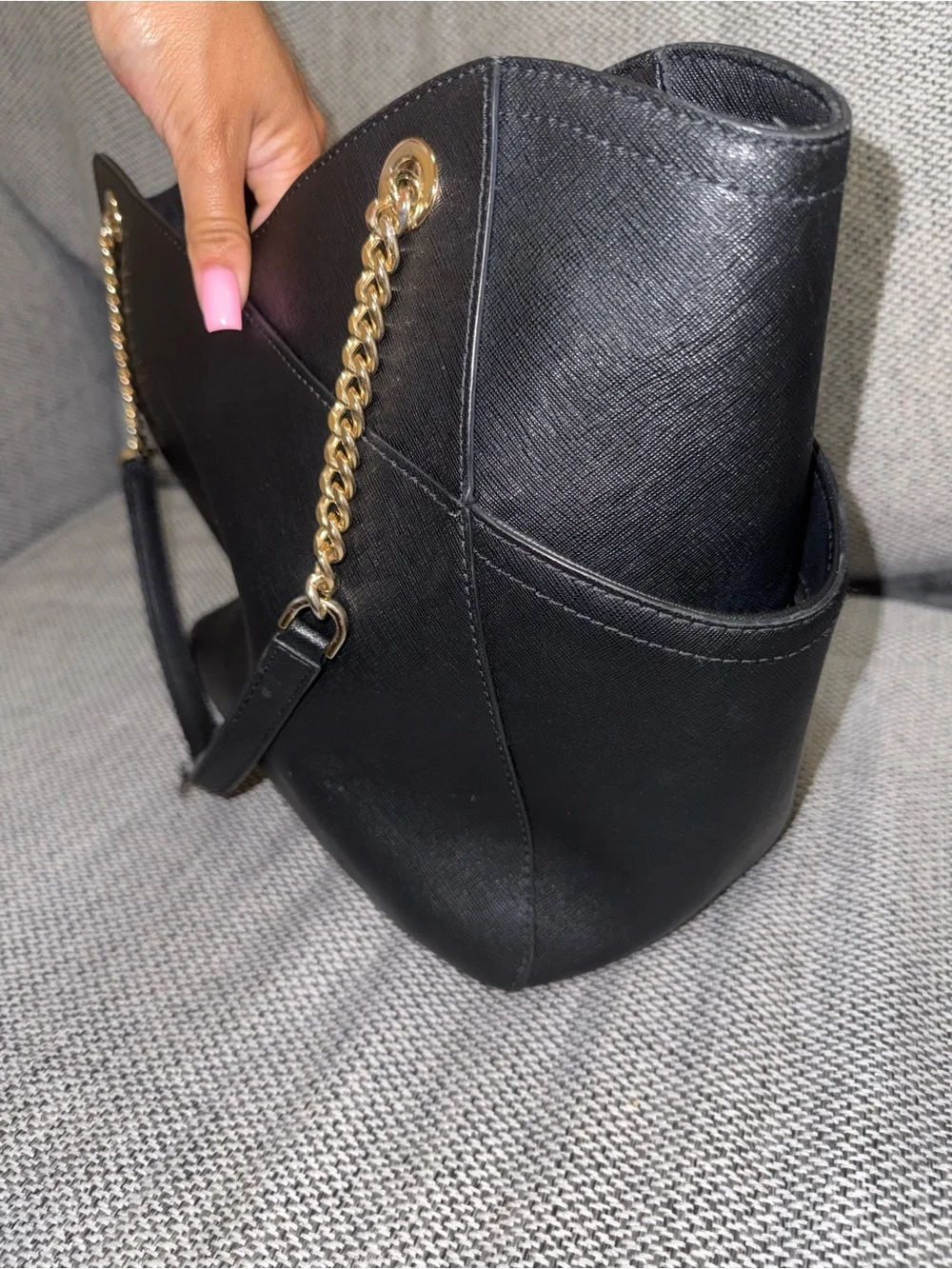 Michael Kors Black Saffiano Tote with Gold Chain Straps